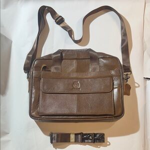 Schlatum Brown Leather Laptop Bag w/ Extra Shoulder Strap